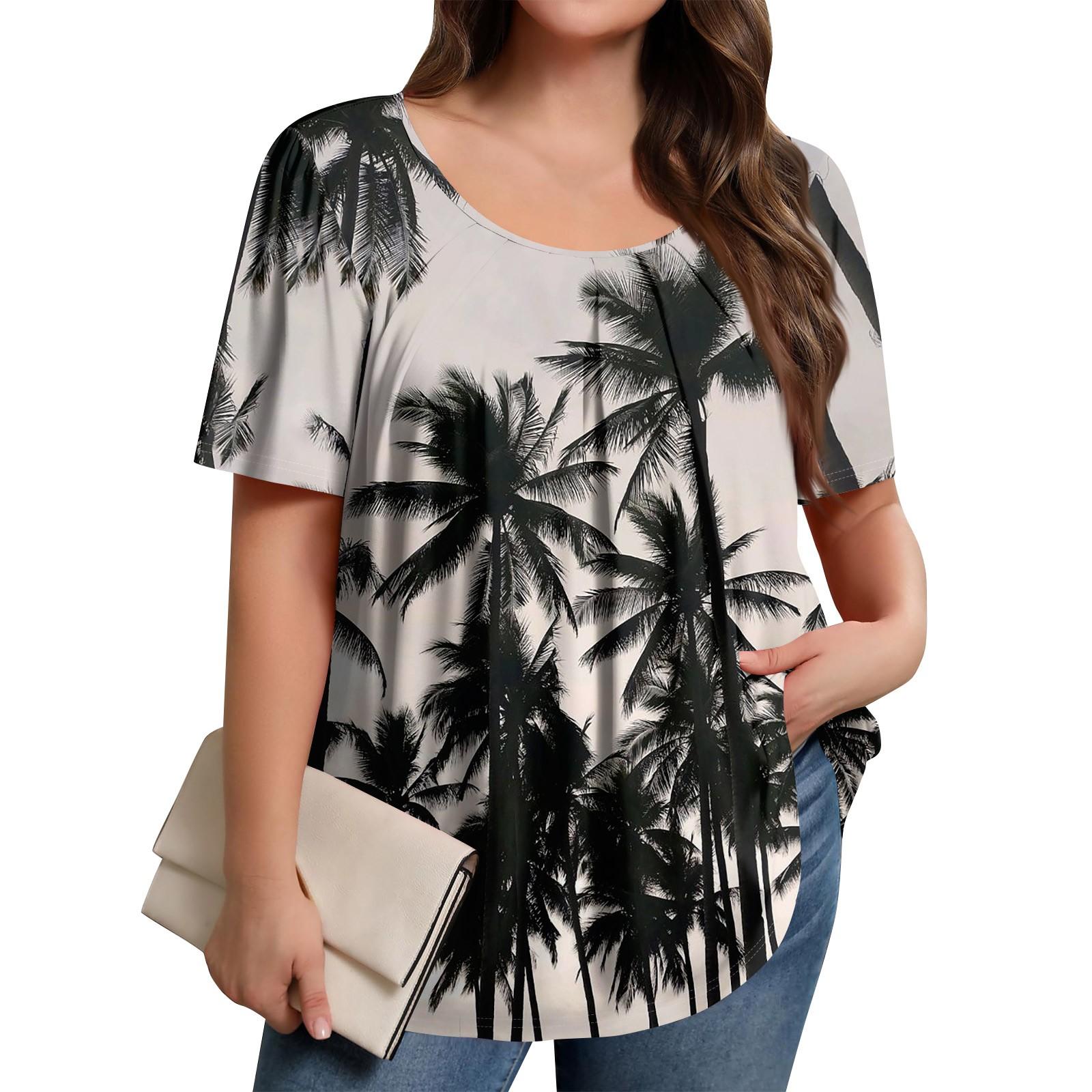 

Плюс Размер Женский Повседневный Круглый Вырез Плиссированный Короткий Рукав Однотонный Топ L чёрный