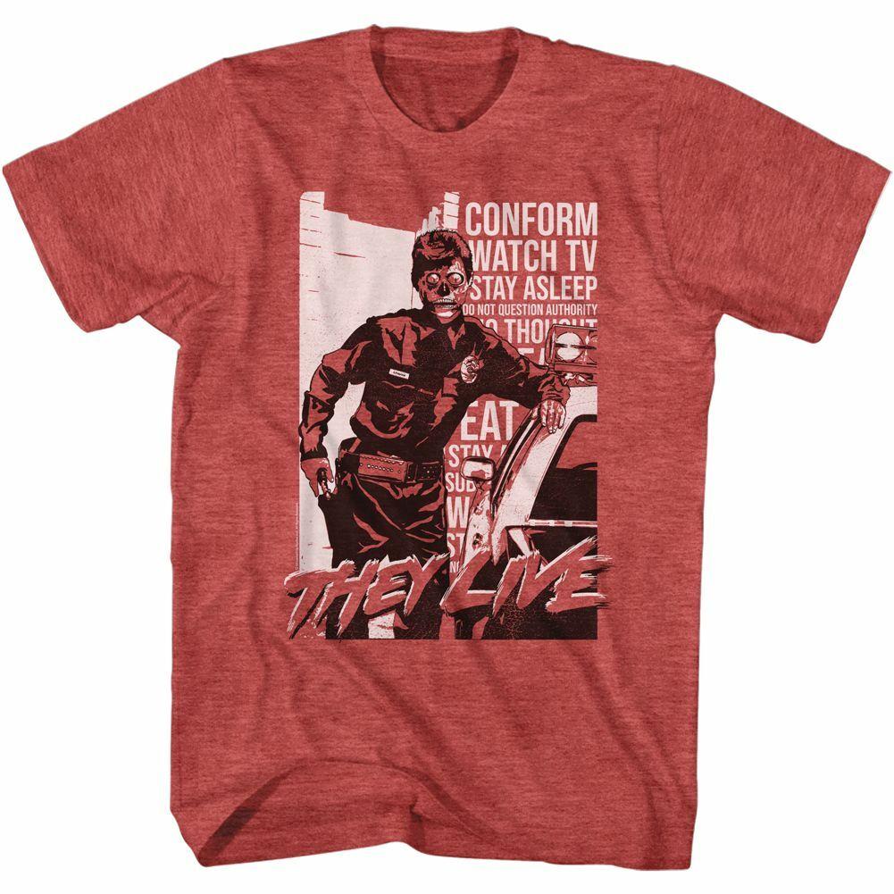 

They Live Cop and Car Red Heather Adult T-Shirt Mens Womens Tees Top XL