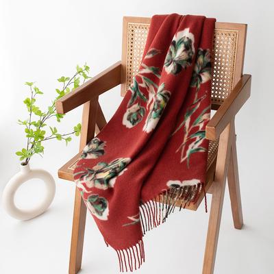 Damen-Herbst-Winter-Schal Encore Rot Imitation Kaschmir Warmer Schal Elegantes Burgunderfarbenes Bedruckter Schal Schal Doppelte Verwendung