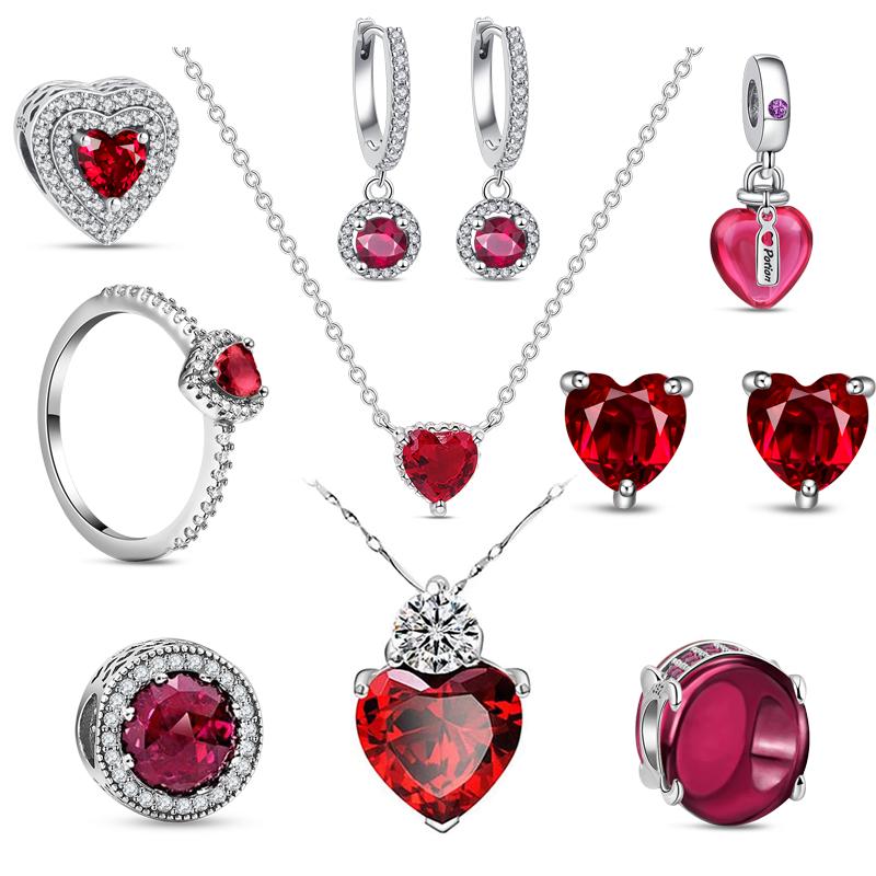 

Новый S925 Стерлингового Серебра Сверкающее Красное Сердце Подвеска Шарм Бусины Подходит Оригинальные Подвески Ожерелье Браслет DIY Изготовление Ювелирных Изделий