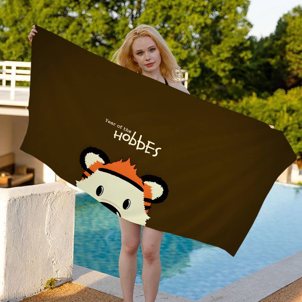 C-Calvin And H-Hobbes Bath Towel Microfiber Soft Water Absorbing Breathable For Girl Kids Decorative Cartoon Beach Towel