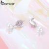 BAMOER Starlight Pink Shell Earrings for Women Trendy White Gold Plated Pearl Drop Dangle Earrings Wedding Party Daily Jewelry