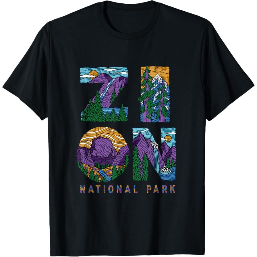 Zion National Park Utah Unique Lettering Nature Wonders T-Shirt S