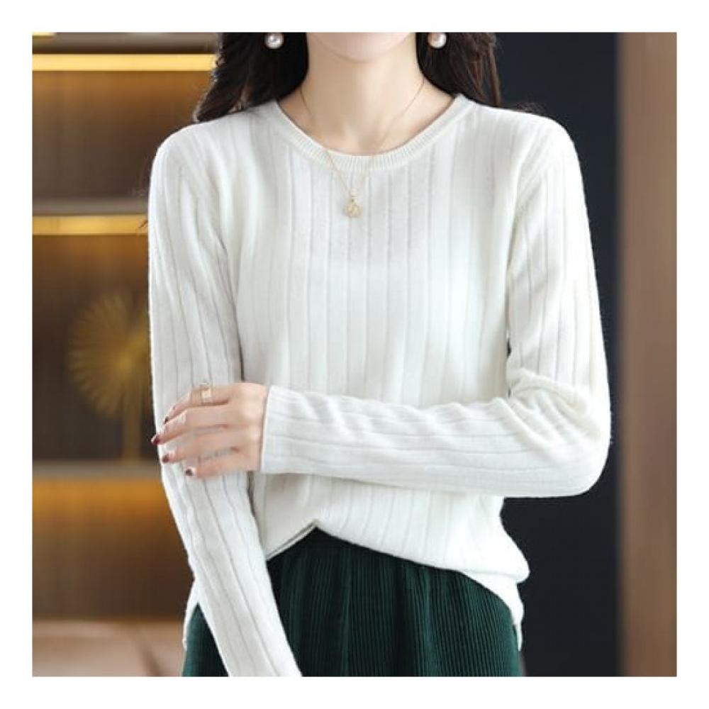 Navava Long Sleeve Knit Ribbed Round Neck Simple Daily Nk1935
