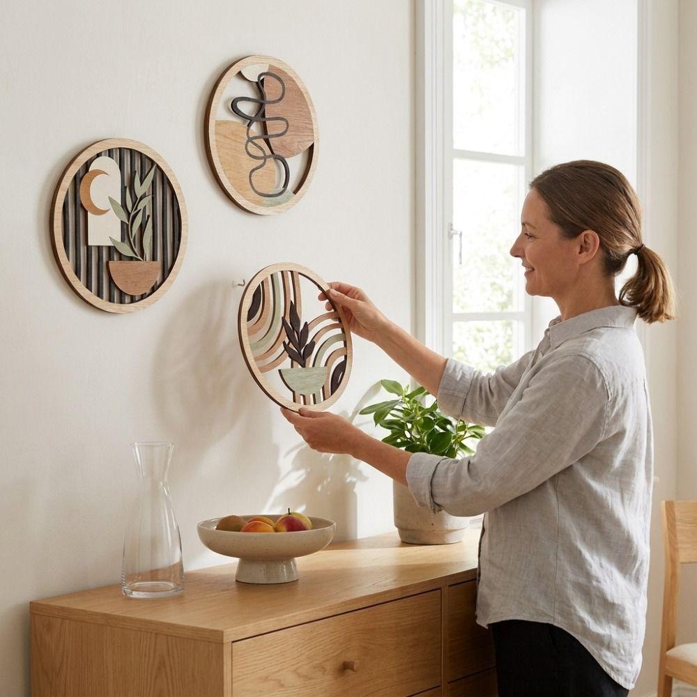 4pcs Round Shape Hanging Signs for Home Wooden Wall Decoration Bohemian Wall Art Set  Baby Room