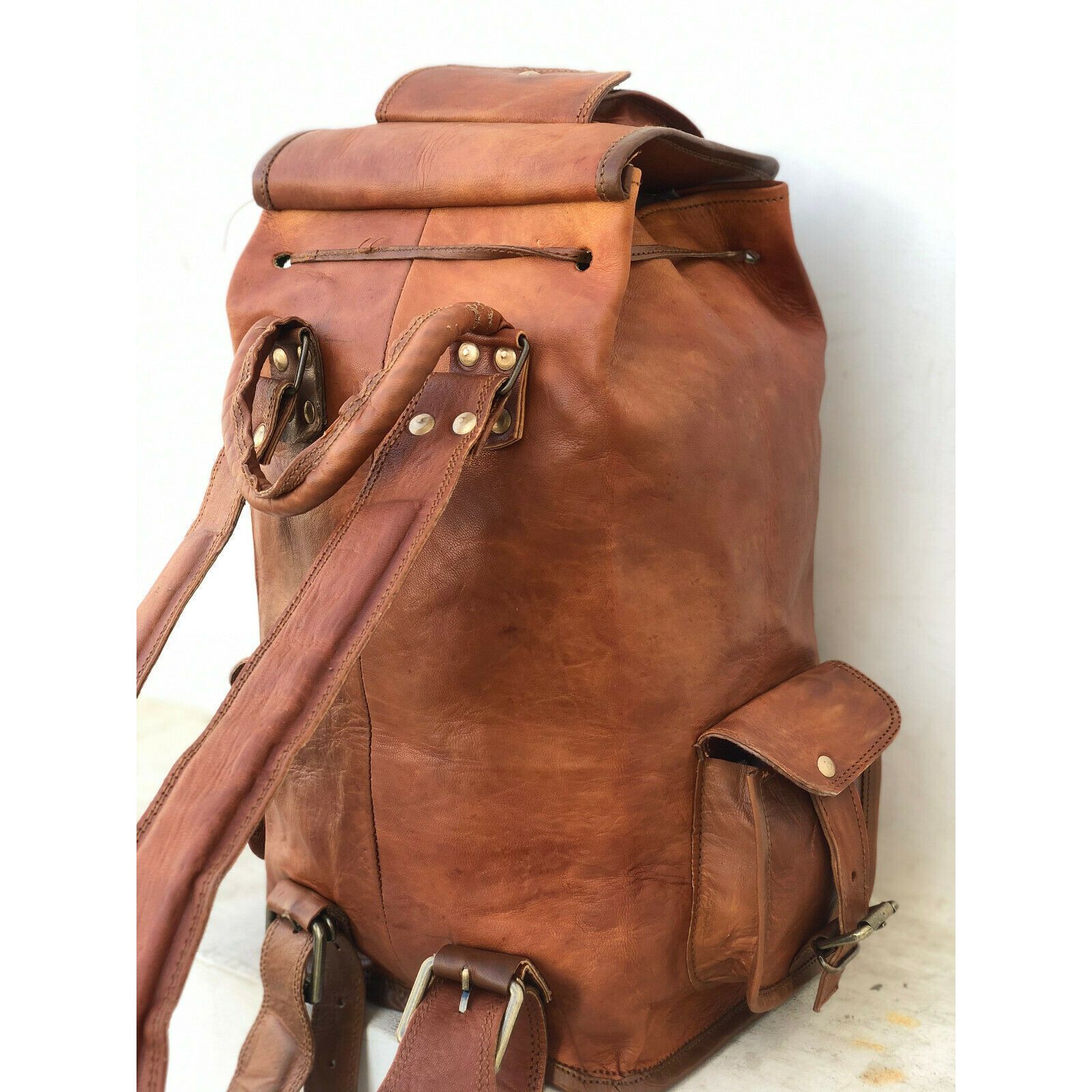 Большой мужской винтажный рюкзак из натуральной козьей кожи — фото 4