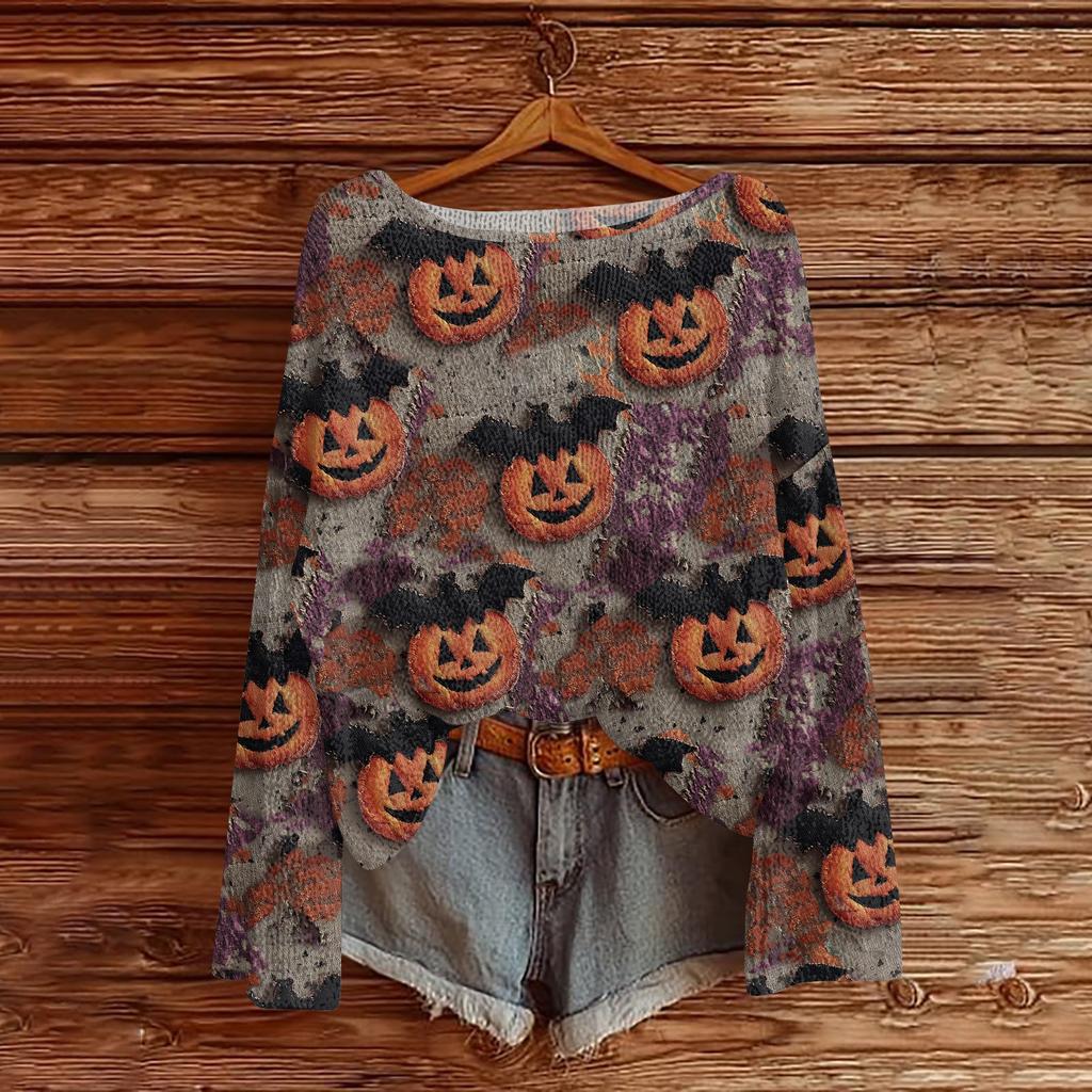 Womens  Fall Sweaters Long Sleeve Print Tops Pullover Sweaters Loose Dressy Casual Basic Clothes