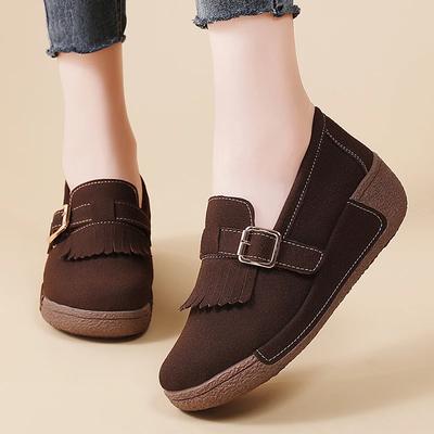 Moda Fondo Grueso Ante de Vaca Zapatos Casuales Mujer Plataforma Bailarinas Flatform Mocasines Zapatillas Señoras Antideslizantes Slip On Zapatos para Caminar