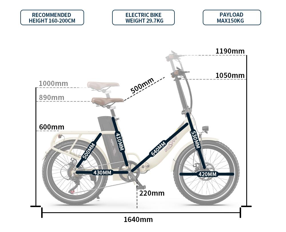 Skládací elektrokolo ONESPORT 20" 250W motor Maximální rychlost 25 km/h 48V 17AH Maximální dojezd 120 km Nosnost 150 kg OT16