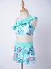 Kids Girls 3 Piece Asymmetric Swim Set Ruffle Trim Floral Print Crop Tops Skirt Briefs Beach Pool Bathing Suit