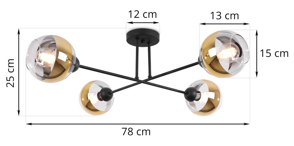 Asturia Black Ceiling Lamp 4-Flat Golden Lamp E27