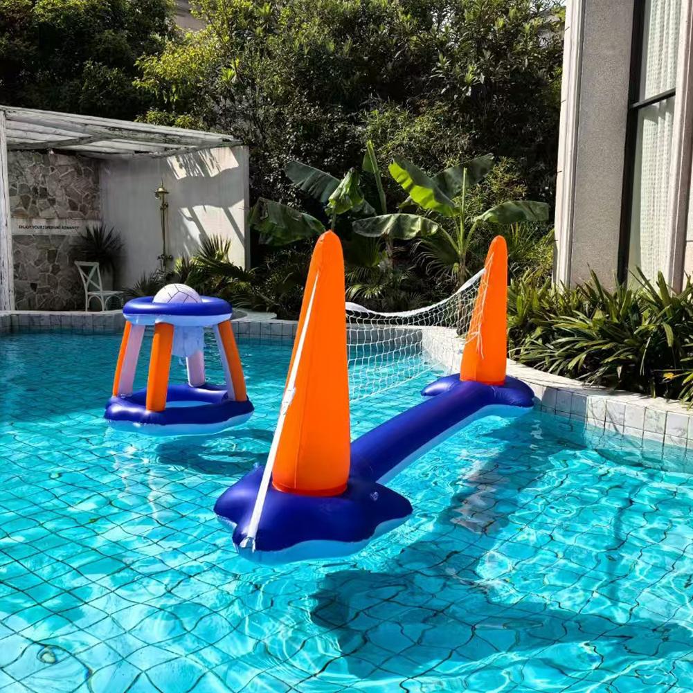 Floating Volleyball Set 2 In 1 Pool Volleyball Set & Basketball Hoop Pool Basketball and Volleyball Game for Kids Adults