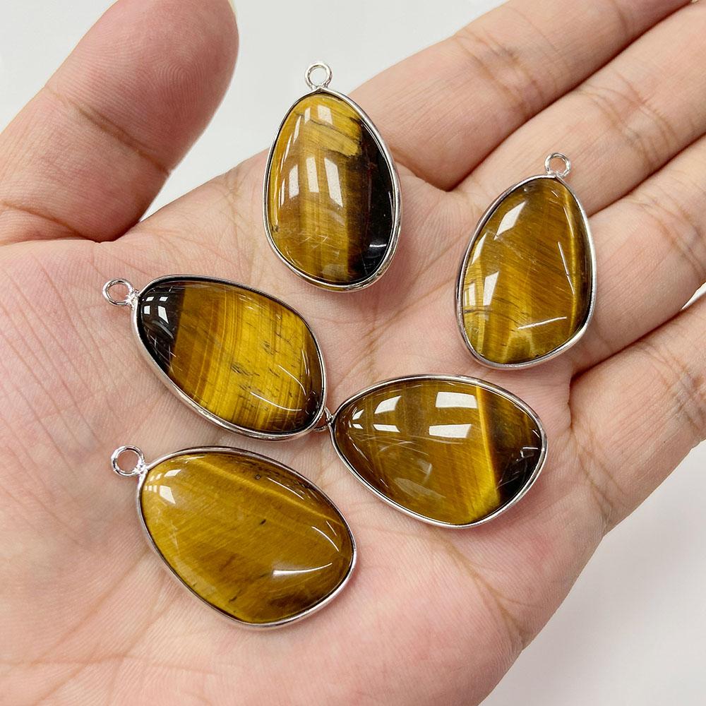 2pcs 20x30mm Natural Crystal Gem Mineral Stone Pendant Charm For Making Necklace Earrings Jewelry Silver Color Border