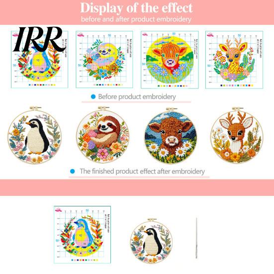 Complete Cross Stitch Supplies Embroidery Starter Kit for Beginners Set with Floral Animal Landscape Patterns Pre-Printed Fabric Threads
