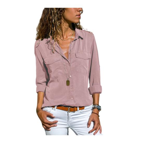 

Женская рубашка с воротником, длинным рукавом, планкой на пуговицах, топы с карманами, однотонная, стандартной посадки, повседневные топы, для работы, на каждый день 2XL