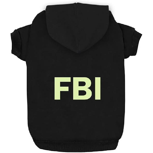 Dog Hoodie Dog Hoodies for Small Dogs Clothes FBI Pattern Fluorescent Reflective Strip Fleece Sweater Winter Sweat Shirt Warm Cotton Dog Hoodie for X-Small (Chest girth: 12.