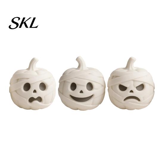 Modern 3D Printed Home Decor Mummy Pumpkin Skull Figurine for Halloween Decorations, Small Tabletop Accents with Funny Expressions Office Desk