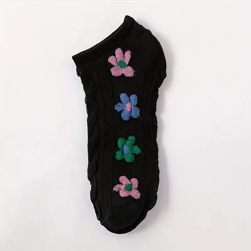 5 Pairs Cute and Comfy Floral Print Low Cut Ankle Socks for Women - Soft and Textured Stockings and Hosiery