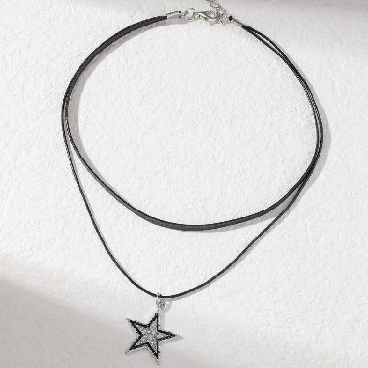 Novel Hollow Star Pendant All-matched Clavicle Chain Leathers Rope Neck Chain
