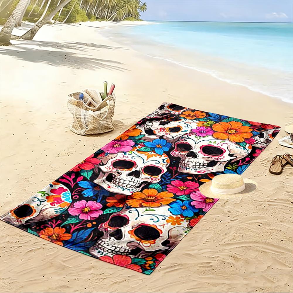 Bunte Zuckerschädel mit Blumenmuster Strandtuch schnelltrocknend für Reisen Outdoor-Sportarten Joggen Strand und Schwimmen