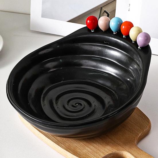 Fruit Bowl with 6 Colorful Fruit Forks Large Capacity Spiral Bottom Bowl with Fork Storage Hole for Snacks And Parties