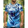 Men's Blue Ice Tiger 3D Printed T-Shirt Casual Short Sleeve Crewneck Top Cool Water Splash Wild Animal Graphic Tee Trendy Summer Hip Hop Streetwear