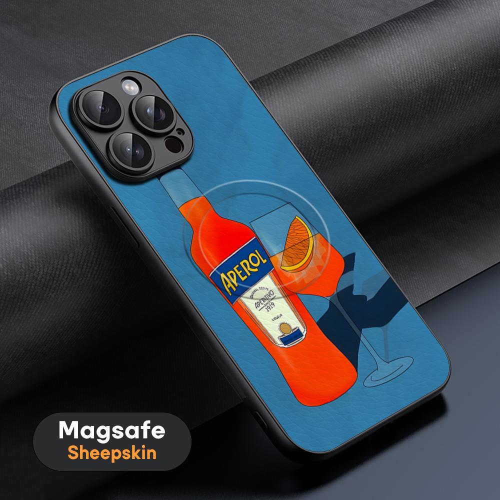 Custodia Arancione per Telefono Cocktail Aperol Spritz Per iPhone 16 15 14 13 12 11 Plus Pro Max Lusso di Alta Gamma Magsafe Pelle di Pecora