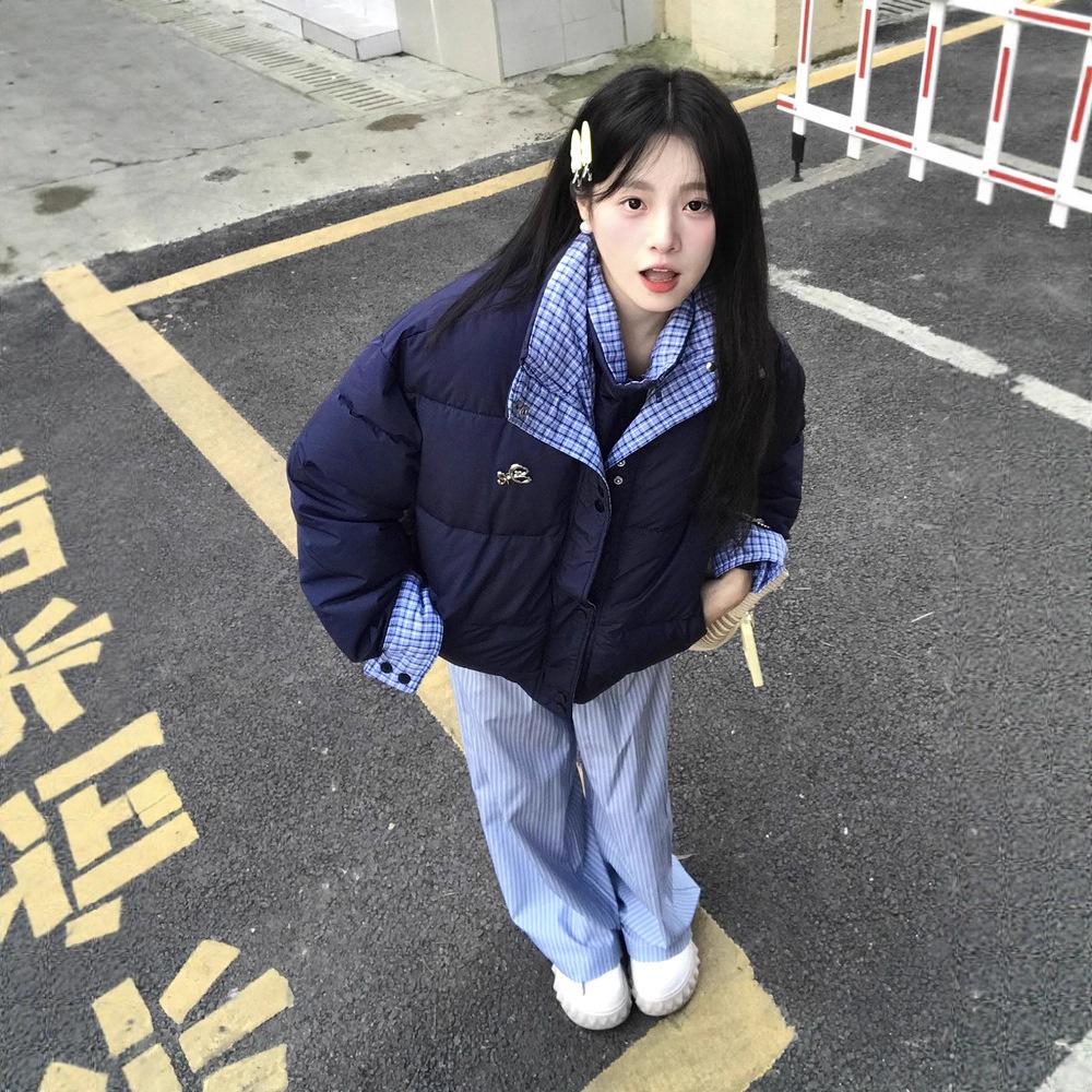 Winter Double-layer Collar Fake Two-piece Cotton Jacket, Women's Versatile Patchwork, Student Loose Warm Jacket