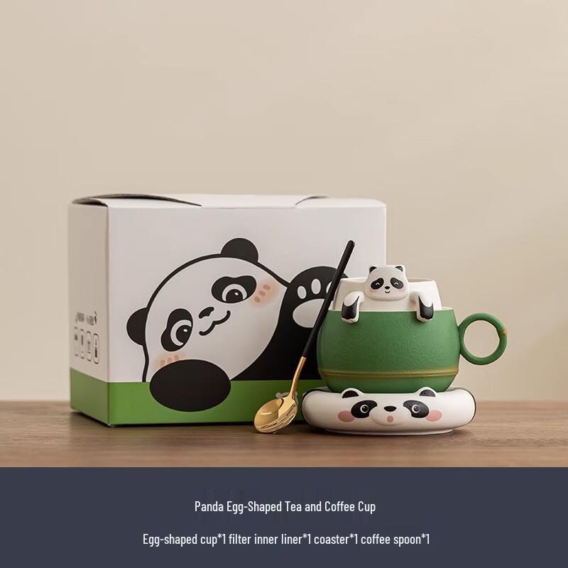 Panda Coffee Cup & Saucer Set with Spoon Panda Egg-shaped Tea Coffee Cup