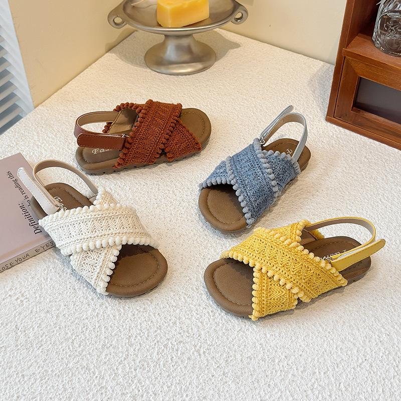 New Summer Girls' Slippers Cross-strap baby sandals, casual soft-soled simple children's shoes