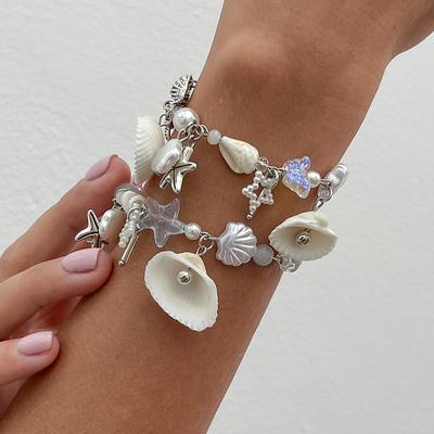 Ocean Wind Conch Scallop Shell Bracelet Female, Sweet And Cool Imitation Pearl Starfish Beaded Bracelet