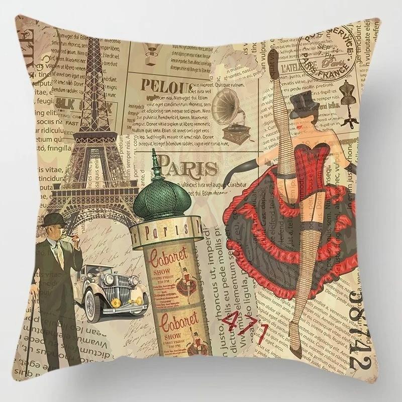 Vintage Cars and Eiffel Tower Throw Pillows Pattern Cushion Cover Suitable for Sofa Bedroom Car Pillow Cover