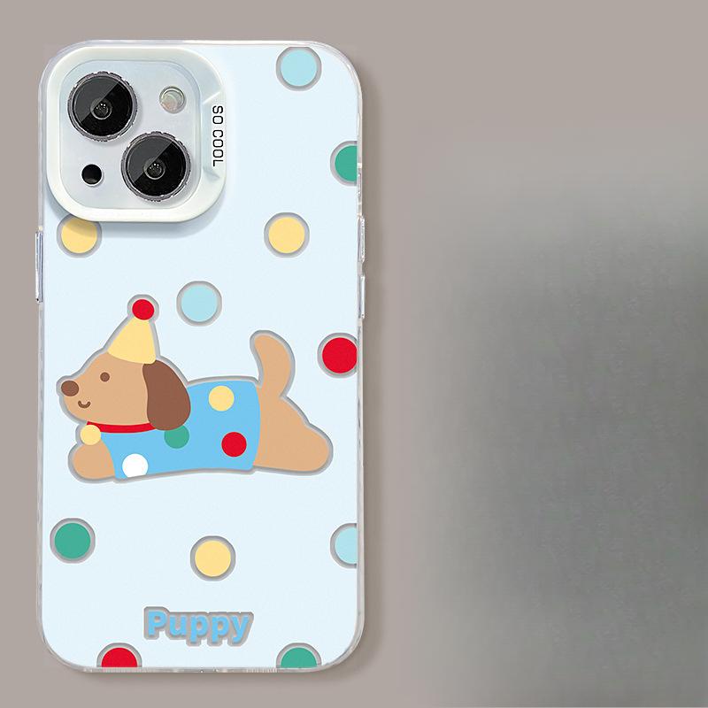 

Подходит для Apple 13promax Чехол для мобильного телефона iPhone15 Симпатичная собака в горошек Невидимый кронштейн 14 Цветной серебристый матовый Honor X40i