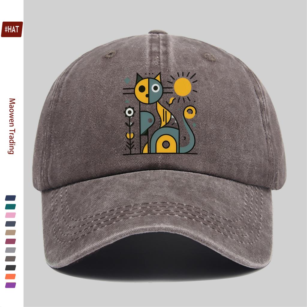 Pc Abstract Cat And Sun Pattern Printed Baseball Cap Unisex Design Sun Hat MultiColor Available Papa Cap Comfortable Lightweig