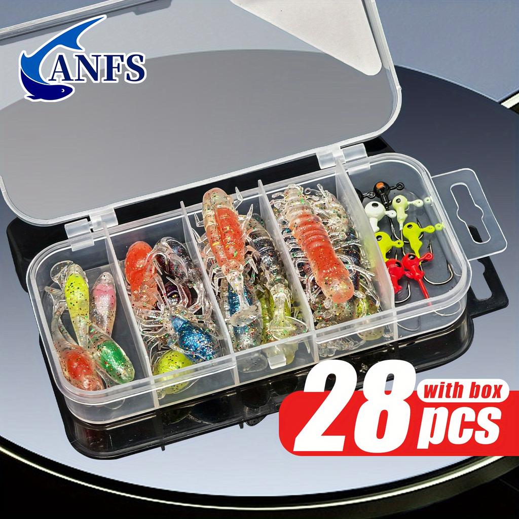 Kit de Iscas Macias com 28 Peças - Iscas Artificiais Realistas de Design Variado com Anzol Colorido Presente para Pescador