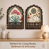 Jharokha Wall Decor Set of 2 | Traditional Indian Jharokha with Lotus & Floral Artwork | Rajasthani Ethnic Decorative Wall Hanging