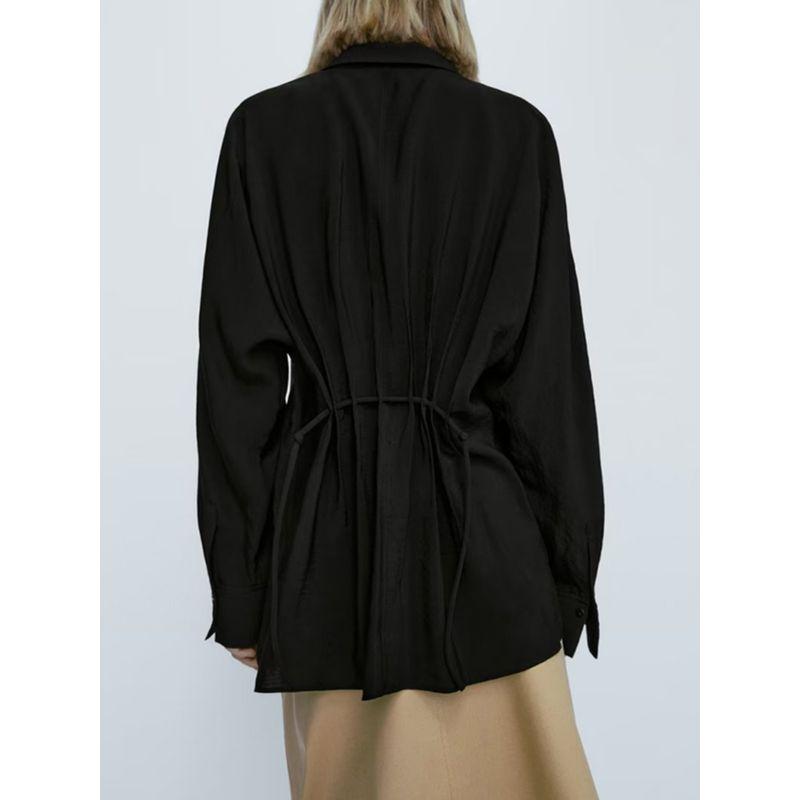 MD Women's Clothing 2023 Autumn New Arrival Fashion Minimalist Back Decoration Waisted Long-Sleeved Shirt 05108643800