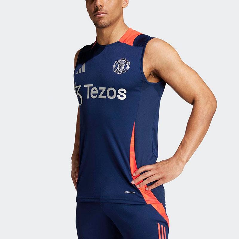 adidas Sportovní bezrukávový fotbalový dres s kulatým výstřihem Pánské topy Modrá IT2019