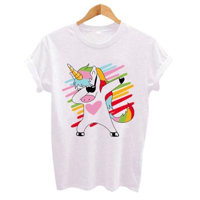 2025 Lustiges Einhorn-Print Damen T-Shirt Kurzarm T-Shirts O-Ausschnitt Oberteile Weiß Lässig Hip Hop T-Shirts