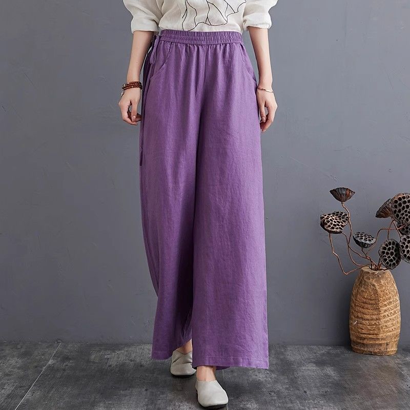 Spring and Autumn Women's High Waisted Pants Retro Artistic Loose Fitting Slimming Straight Leg Casual Pants