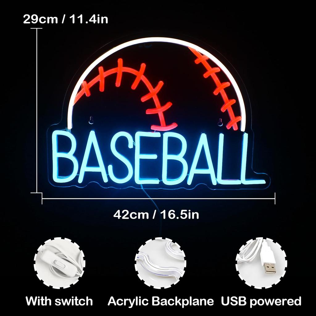 Baseball Neon Sign Blue Neon Sign for Wall Decor USB Powered for Bedroom Shop Living Room Christmas Kids Gift Baseball Lover