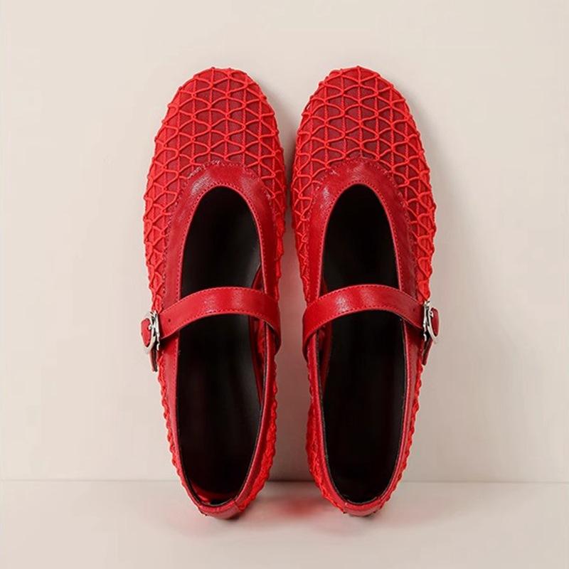 Fashion Comfortable Breathable Mesh Brand Ballet Flats Women Fashion Round Toe Buckle Mary Jane Shoes Summer Lightweight Casual Shoes