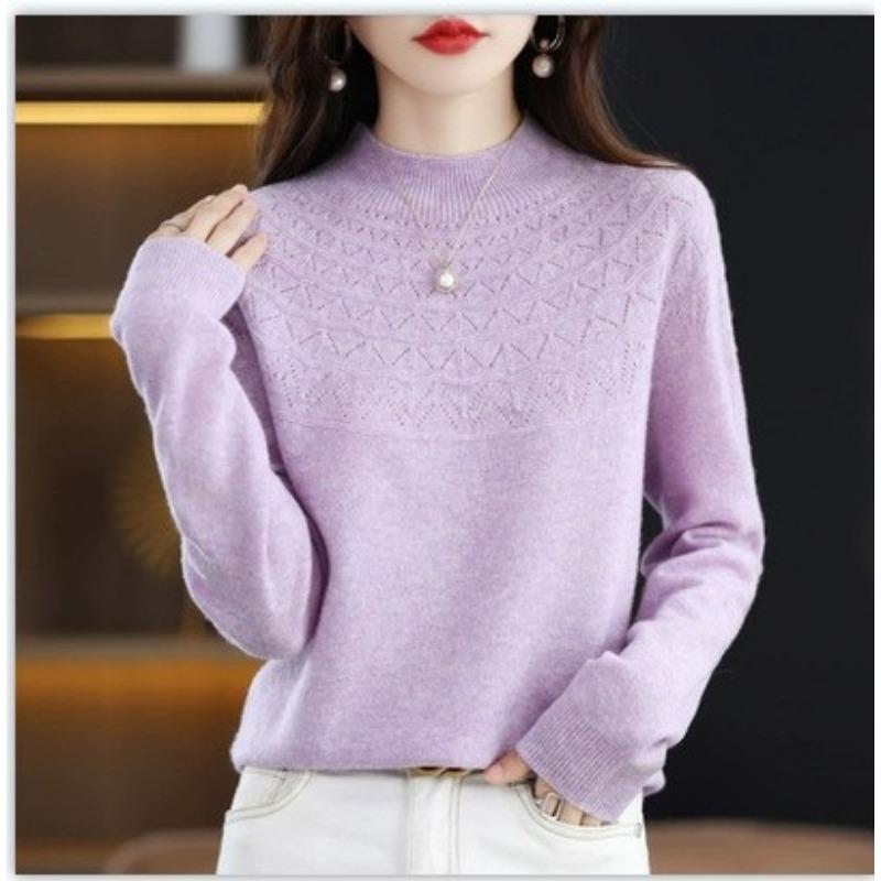 Podzim Zima Polovysoký Límec Vystřihovaný Ležérní Módní Spodní Svetr Dámský Jednobarevný Univerzální Pulovr Pletený Top