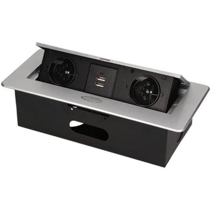 Bloc escamotable - Orno - Rectangulaire - 2 prises 230V - 2 ports USB - A encastrer