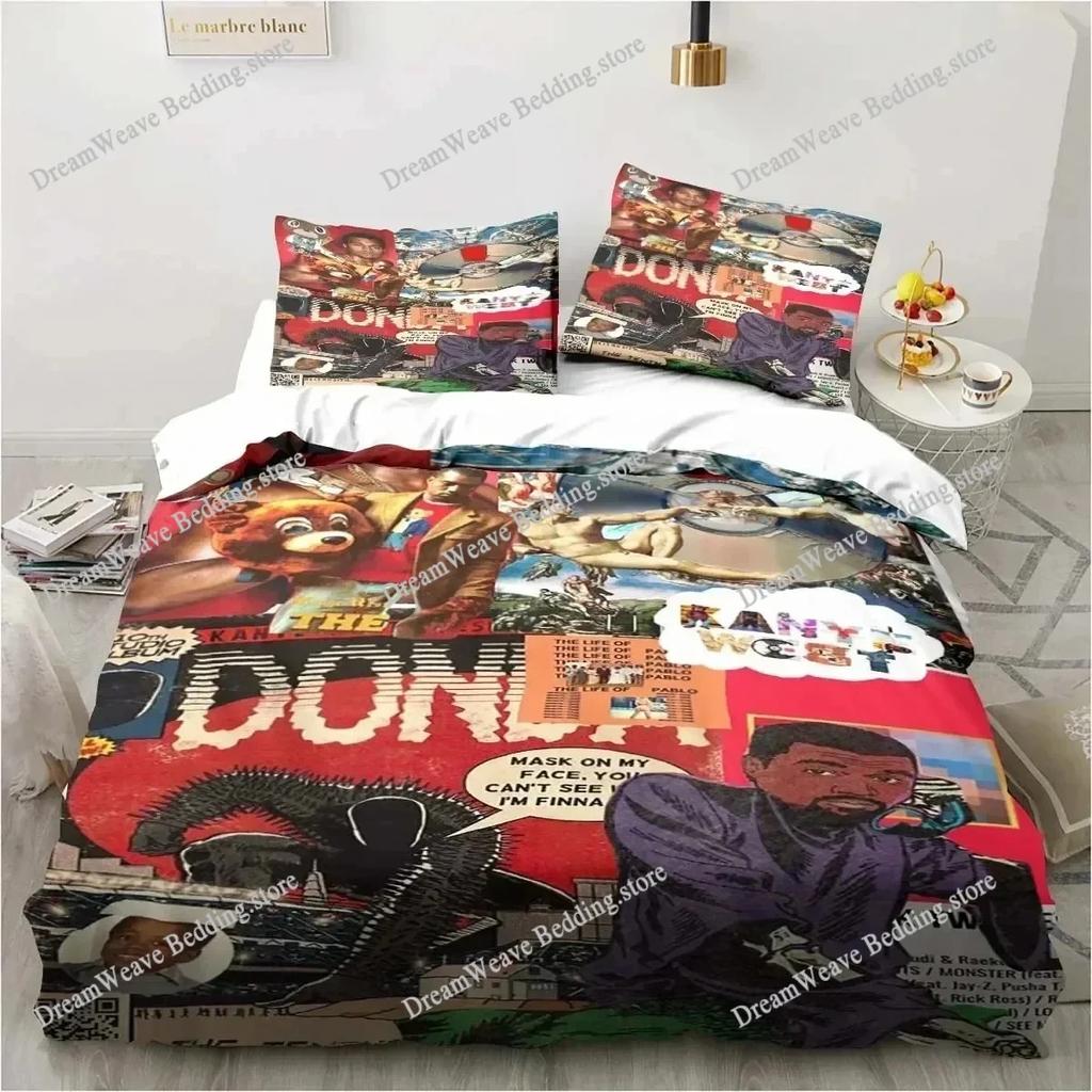 3D Rapper Kanye West Bedding Set Duvet Cover Bed Set Quilt Cover Pillowcase Comforter King Queen Size Boys Adult Bedding Set9639