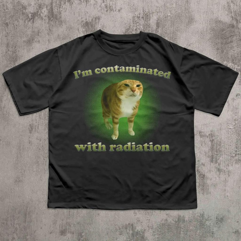 Im Contaminated With Radiation Funny Orange Cat Meme T Shirt Humorous Gen Z Brainrot Casual Vintage