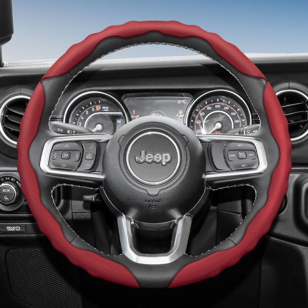 Suitable for Jeep Steering Wheel , Wavy Pattern, Sporty Breathable Leather, Segmented Anti-Slip Sweat-Absorbing Protective Cover for Compass R AMU1