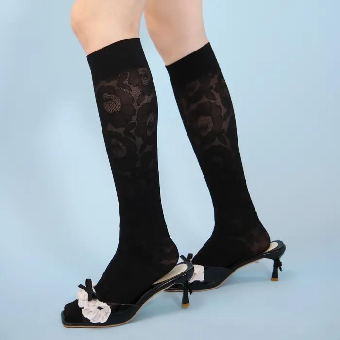 French Rose Knee Socks (Black)