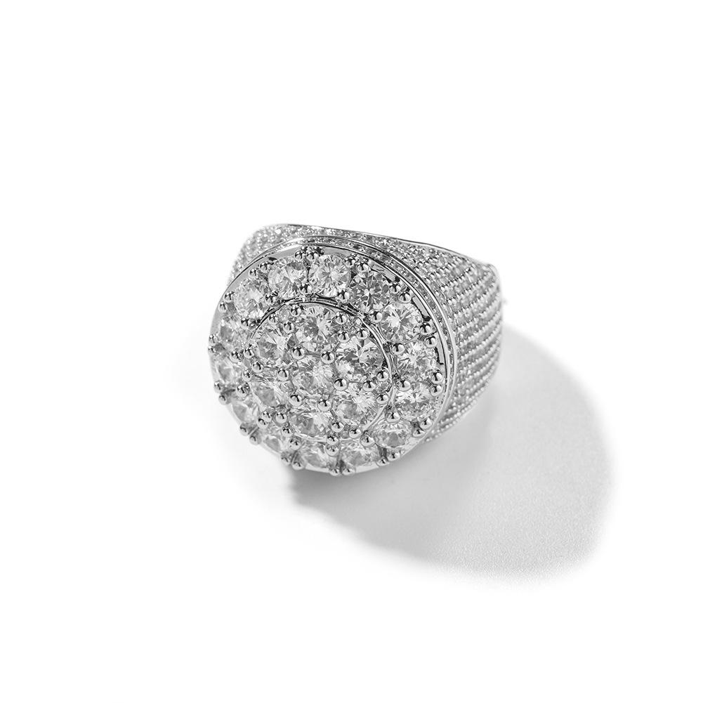 Men's Hip Hop Ring Trendy Retro Copper Material Real Gold Electroplated Flower Diamond Ring Personalized Jewelry