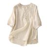 Women's Cotton And Linen Round Neck Embroidered Loose Five-quarter Sleeve Top